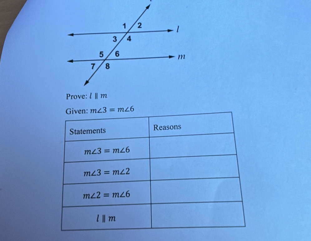 m∠ 3=m∠ 6