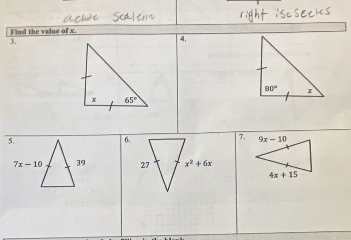 Find the value of x.
3.
4.
6.
7.