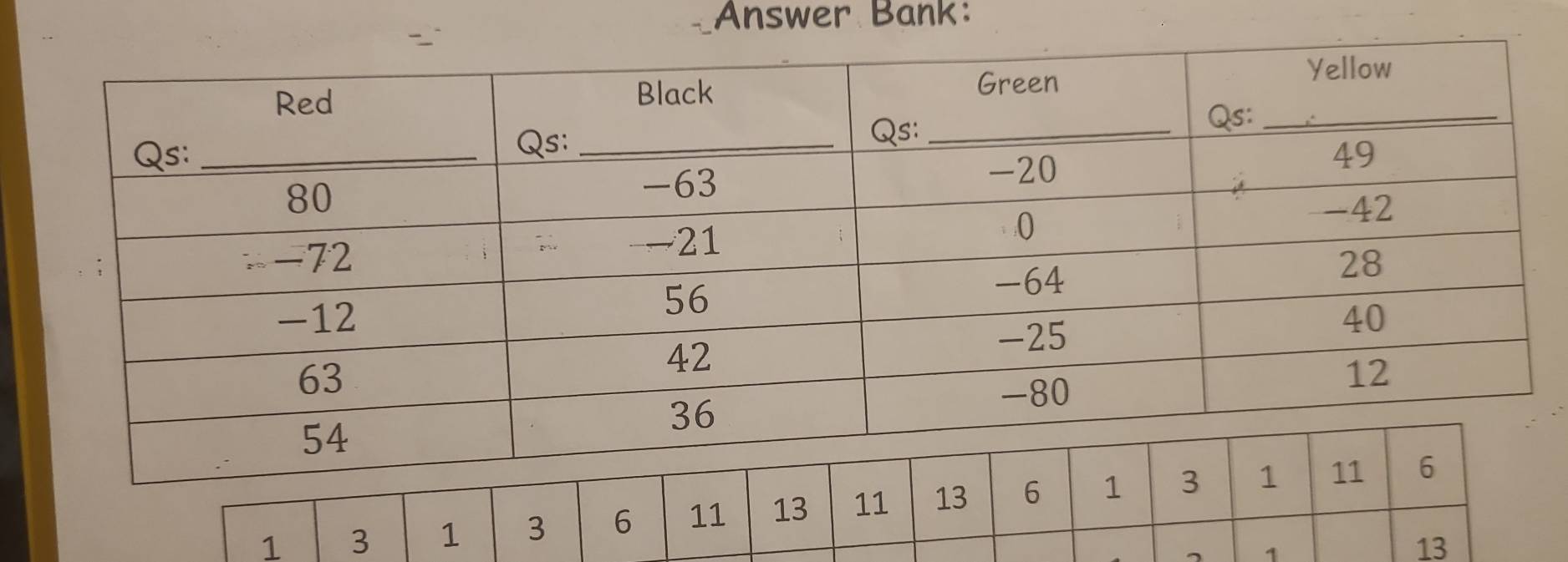 Answer Bank: