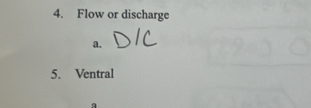 Flow or discharge 
a. 
5. Ventral