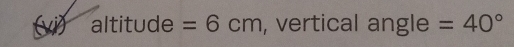 (vi) altitude =6cm , vertical angle =40°