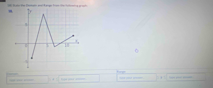 State the Domain and Range from the following graph: 
18. 
Domain: Range: 
type your answer . ≤ x 60° type your answer... type your answer... y≤ type your answer.