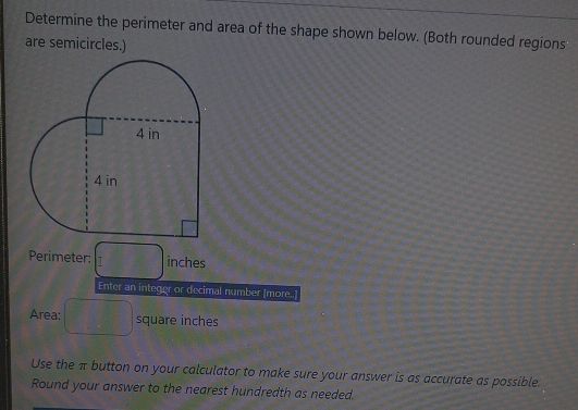 Solved: Determine the perimeter and area of the shape shown below ...