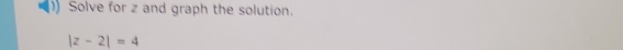 Solve for z and graph the solution.
|z-2|=4