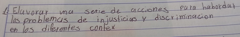 4f Elavorar ma serie de acciones para habordar 
las problemus de injusticias y discriminacion 
en las diferentes confex