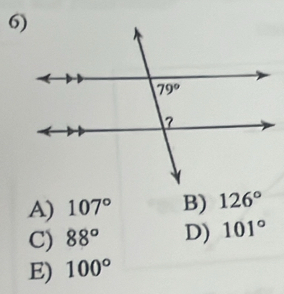 A) 107° B) 126°
C) 88°
D) 101°
E) 100°