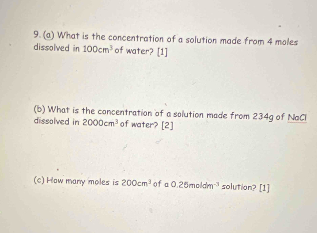 Solved: What is the concentration of a solution made from 4 moles ...