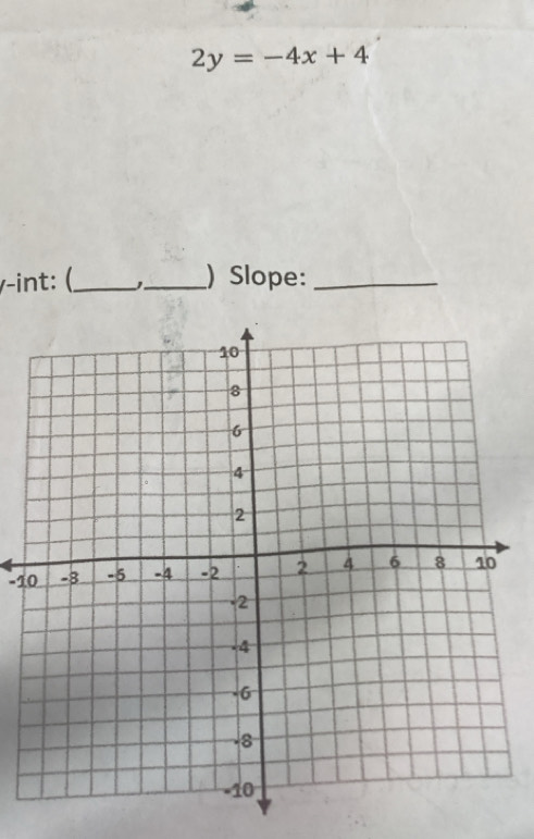 2y=-4x+4
γ-int: (._ _) Slope:_
-10