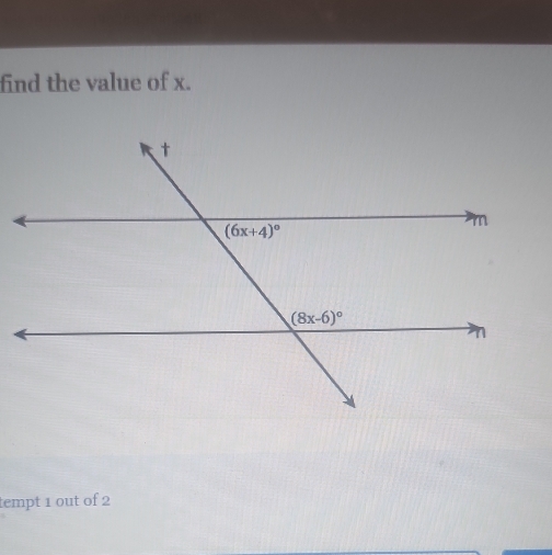 find the value of x.
tempt 1 out of 2