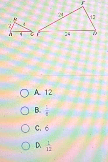 A. 12
B.  1/6 
C. 6
D.  1/12 