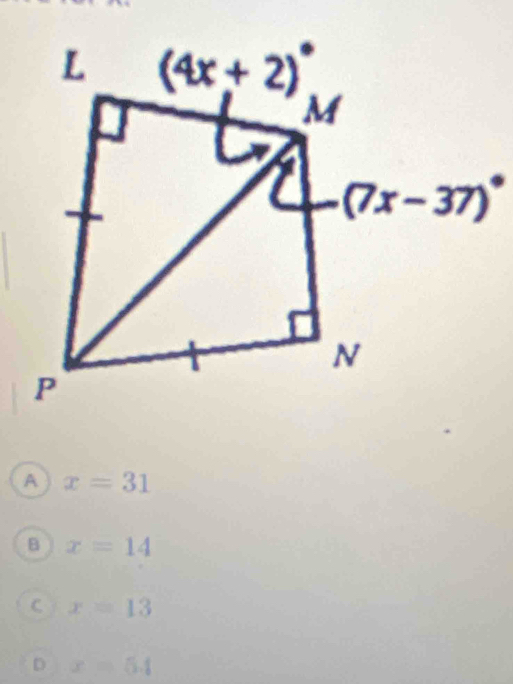 A x=31
B x=14
C x=13
D x=5.4