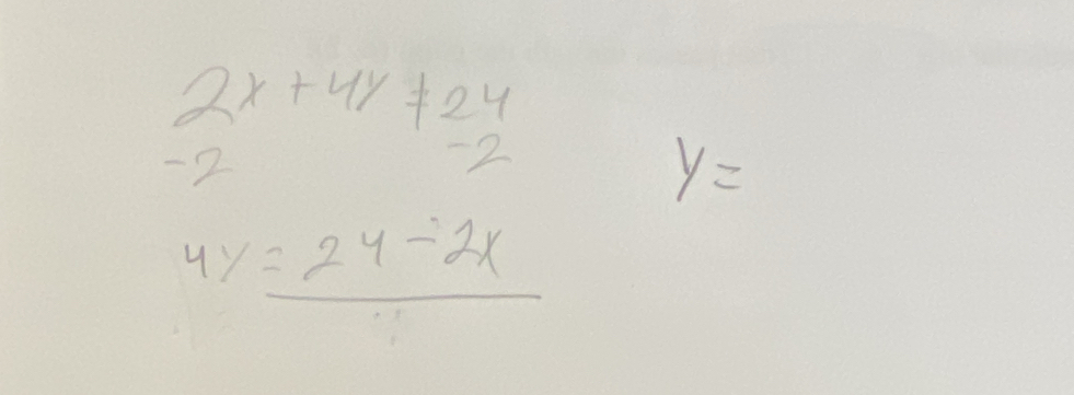 2x+4y!= 24
-2
-2
y=
4y=24-2x