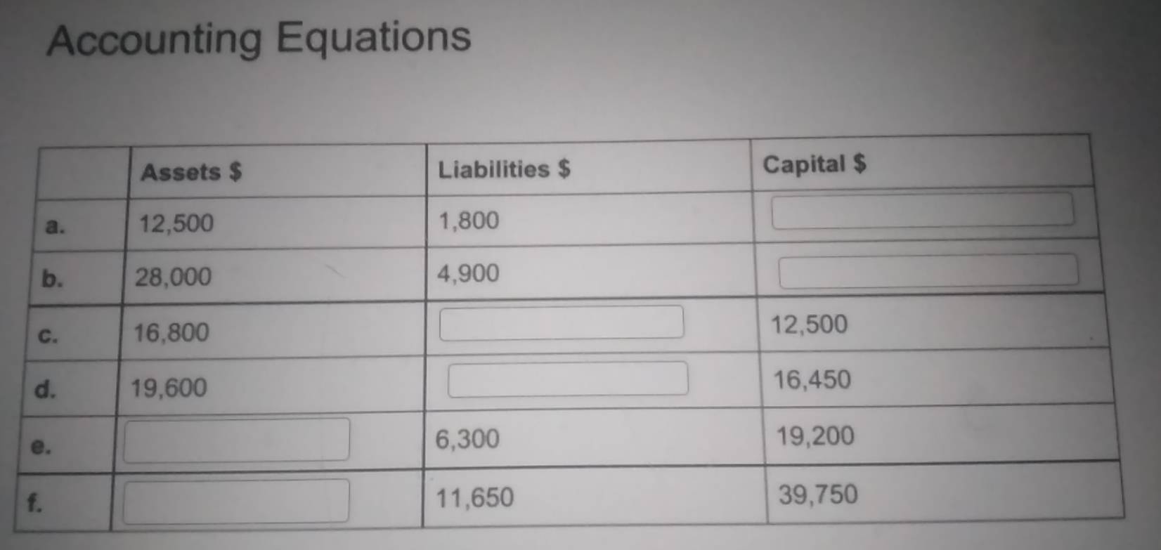 Accounting Equations