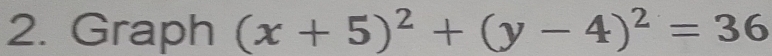 Graph (x+5)^2+(y-4)^2=36