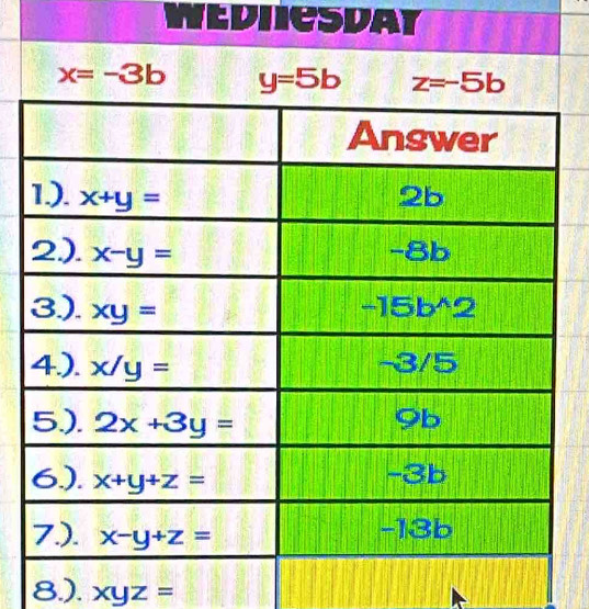 Ednesdat
8.). xyz=