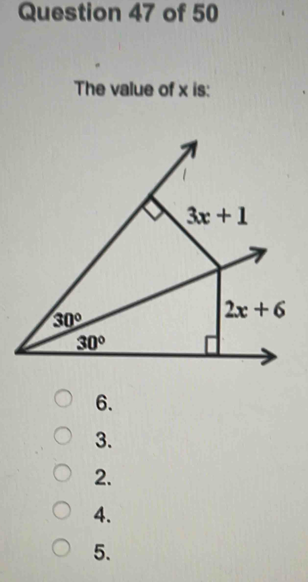 The value of x is:
6.
3.
2.
4.
5.