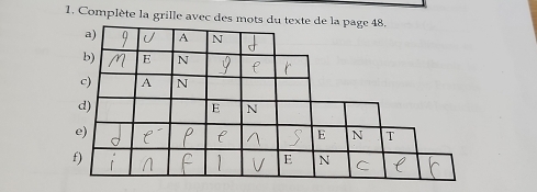 Complète la grille avec des mots d