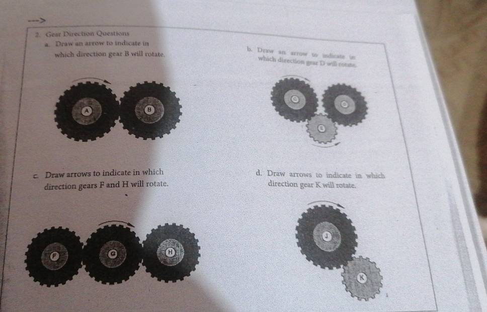 Solved: Gear Direction Questions a. Draw an arrow to indicate in b ...