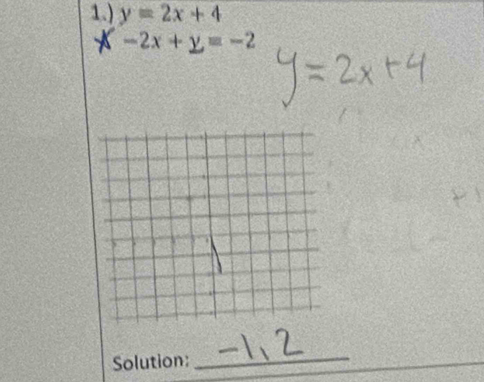 1.) y=2x+4
-2x+y=-2
Solution:_