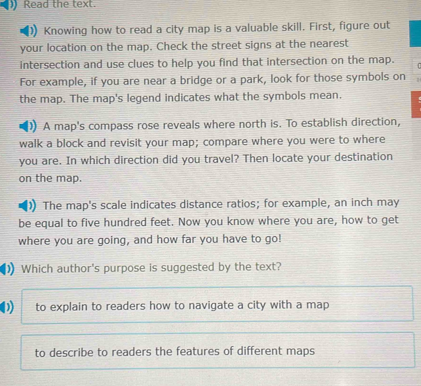 Solved: Read the text. Knowing how to read a city map is a valuable ...