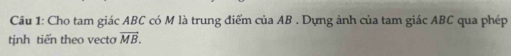 Cho tam giác ABC có M là trung điểm của AB. Dựng ảnh của tam giác ABC qua phép 
tịnh tiến theo vecto vector MB.