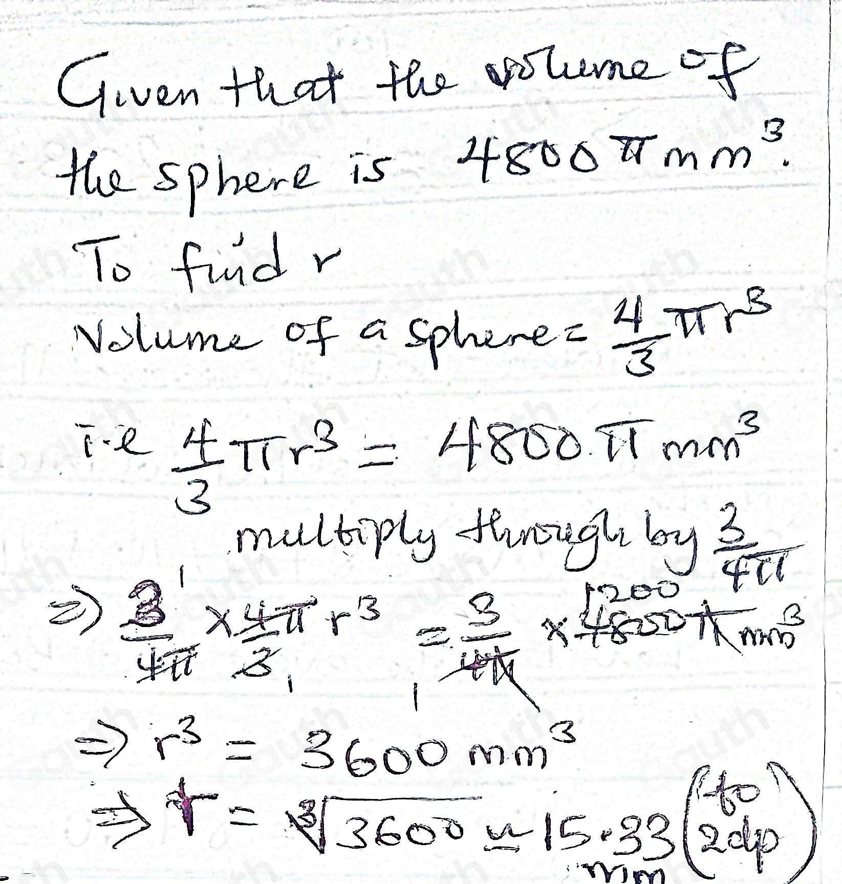 Solved: volume of a sphere = 4/3 π r^3 , where r is the radius. The ...
