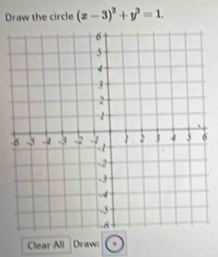 Draw the circle (x-3)^2+y^2=1. 
Clear All Draw: