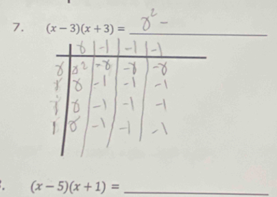 (x-3)(x+3)= _ 
_ (x-5)(x+1)=