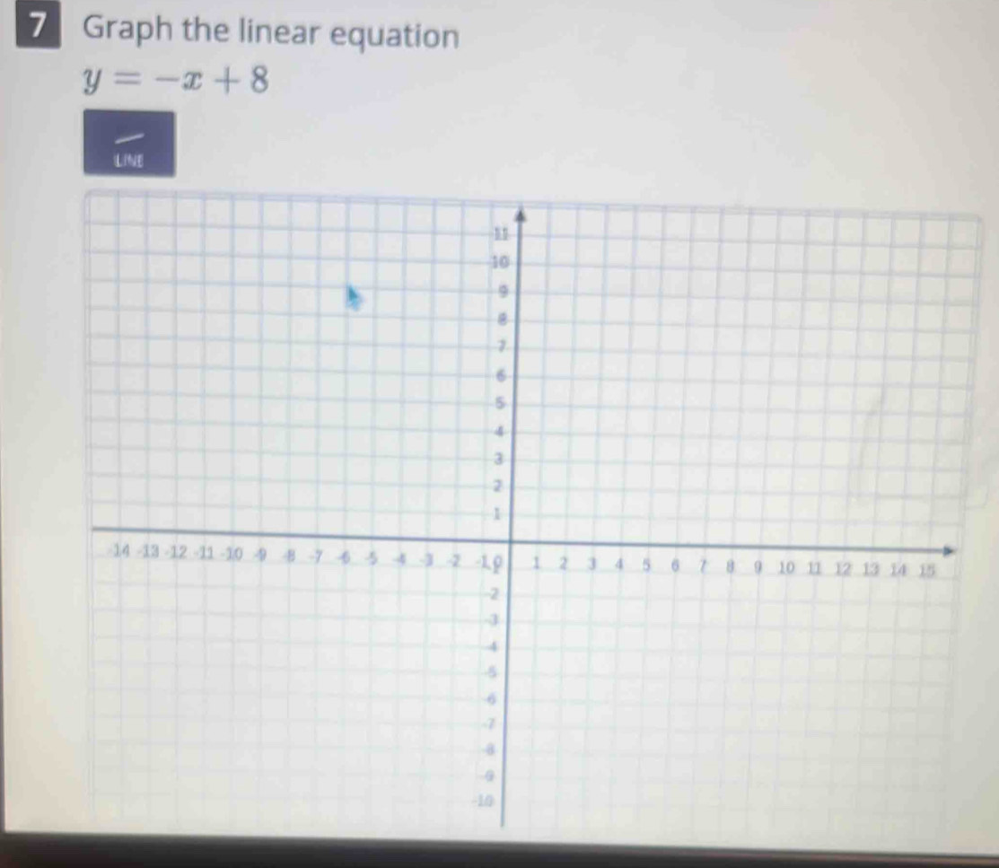 Graph the linear equation
y=-x+8
LINE