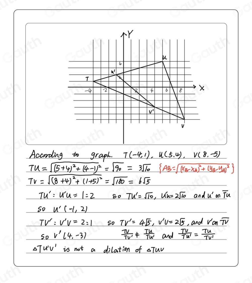 Solved: TUV is shown on the coordinate plane below. Graph point U' on ...