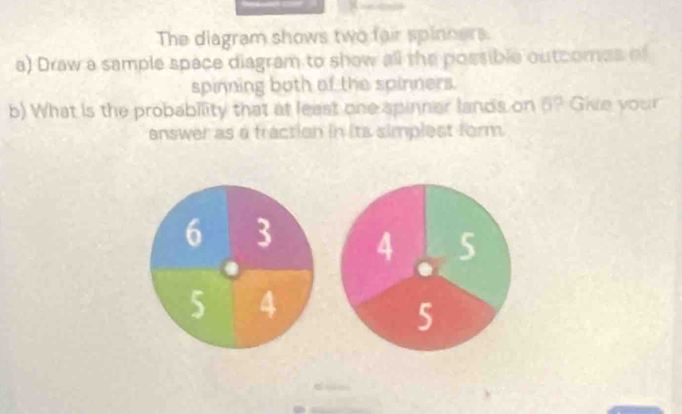 Solved: The diagram shows two fair spinners. a) Draw a sample space ...