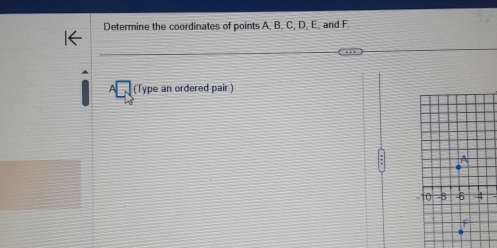 Determine the coordinates of points A, B, C, D, E, and F. 
(Type an ordered pair.)