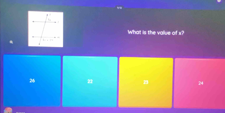 9/12
What is the value of x?
26
22
23
24