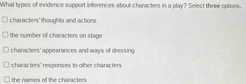 Solved: What types of evidence support inferences about characters in a ...