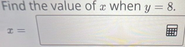 Find the value of x when y=8.
x=□