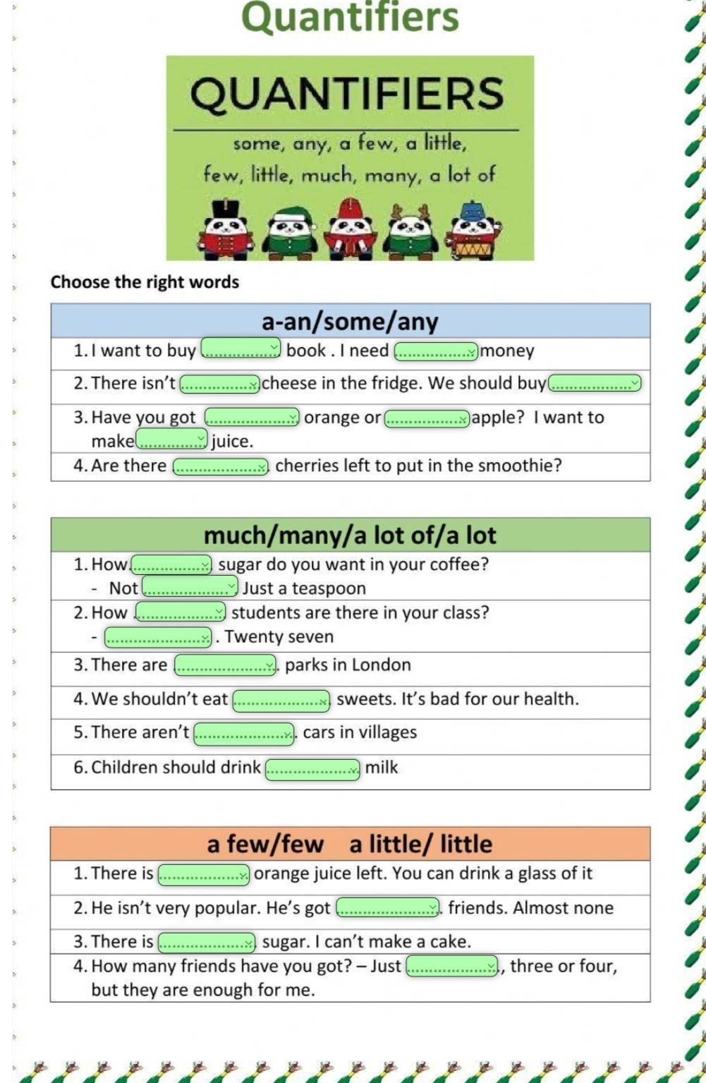 Solved: Quantifiers QUANTIFIERS some, any, a few, a little, few, little ...