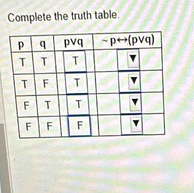 Complete the truth table.