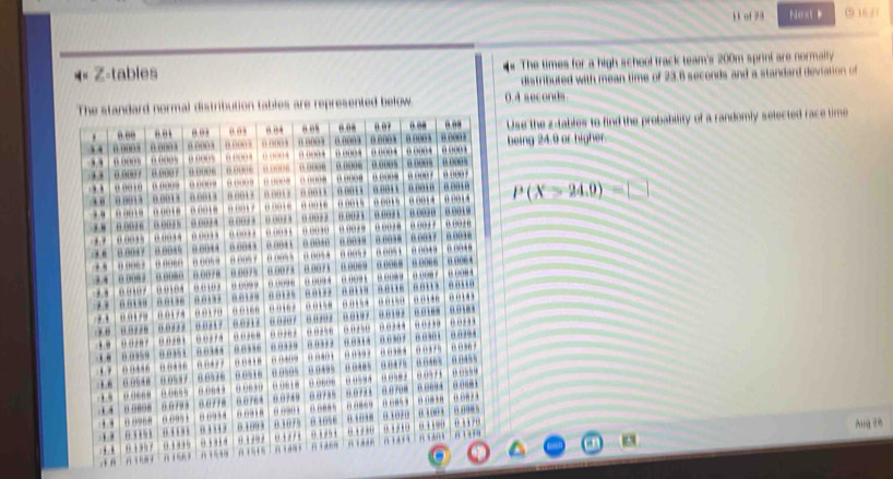 Solved: 1 1 of 28 Next ( 36 / ) Z-tables The times for a high school ...