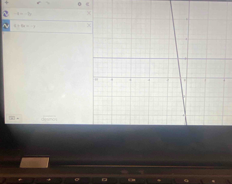 + 
a -4=-2y
~ 4+6x=-y
wn d ry 
I desmos