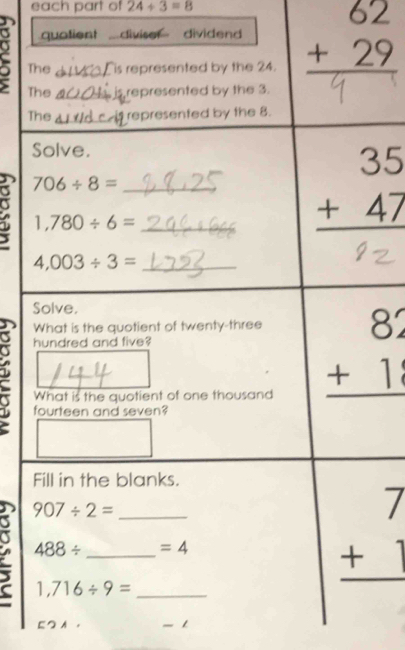 each part of 24/ 3=8
C T
T
T
_
_
_
つ A