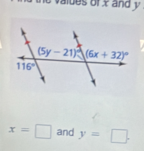 alues or x and y
x=□ and y=□ .