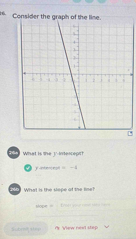 Solved: 26a What is the y-intercept? y-intercept =-4 26b What is the ...