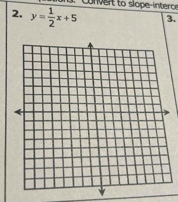 Convert to slope-interce 
2. y= 1/2 x+5
3.