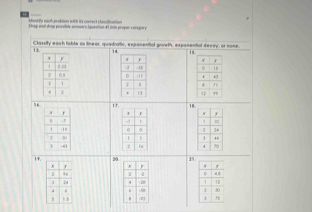Solved: Identify each problem with its correct classification Drag and ...