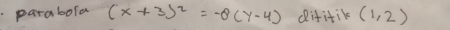 parabofa (x+3)^2=-8(y-4) dititik (1,2)