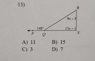 A) 11 B) 15
C) 3 D) 7