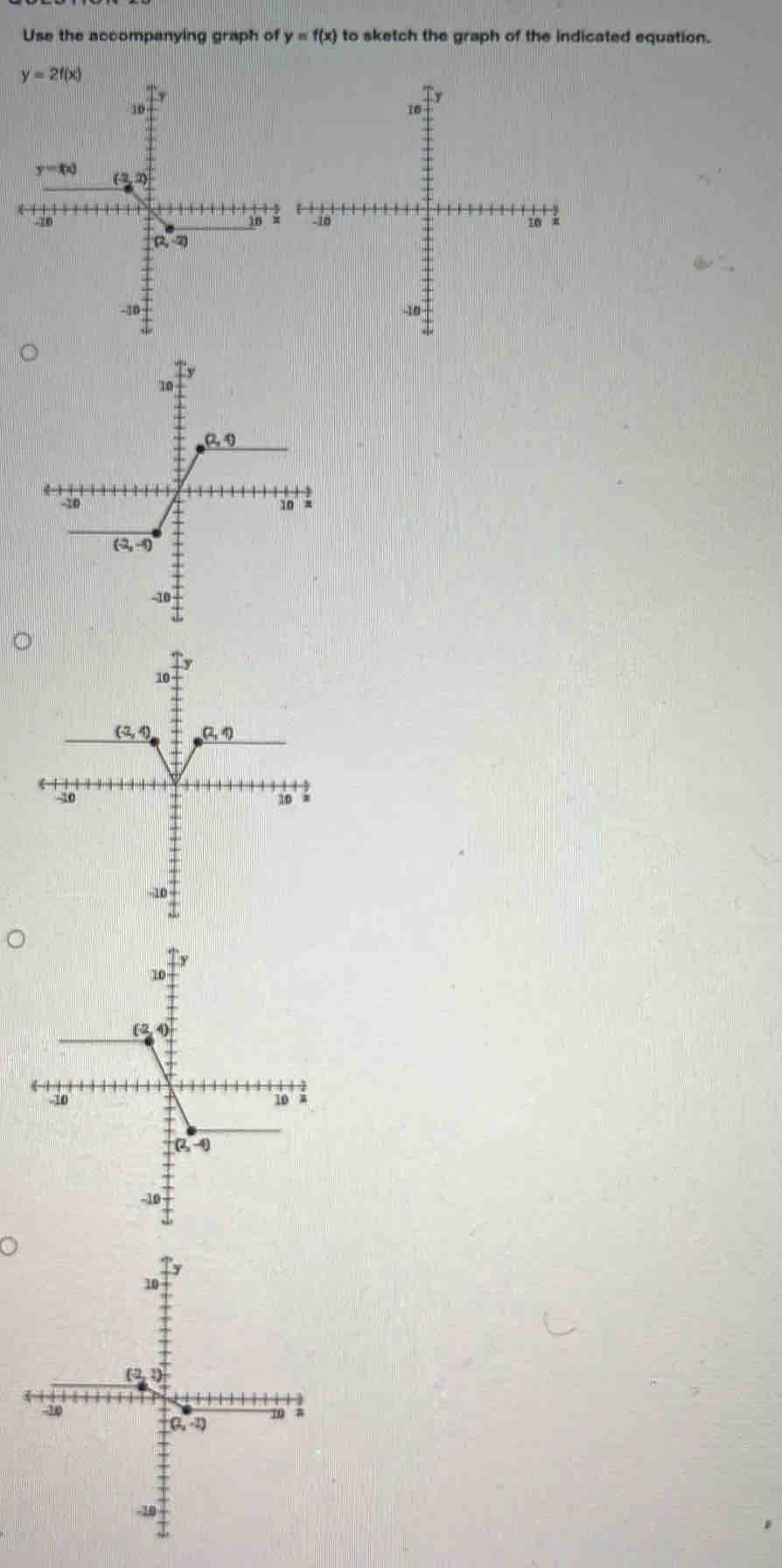 Use the accompanying graph of y=f(x) to sketch the graph of the indicated equation.
。