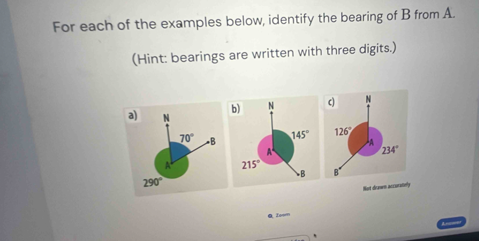 Solved: For each of the examples below, identify the bearing of B from ...