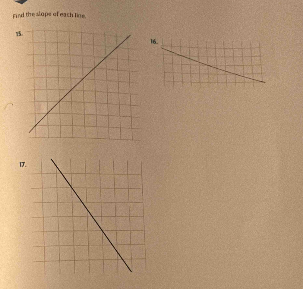 Find the slope of each line. 
1 
16. 
1