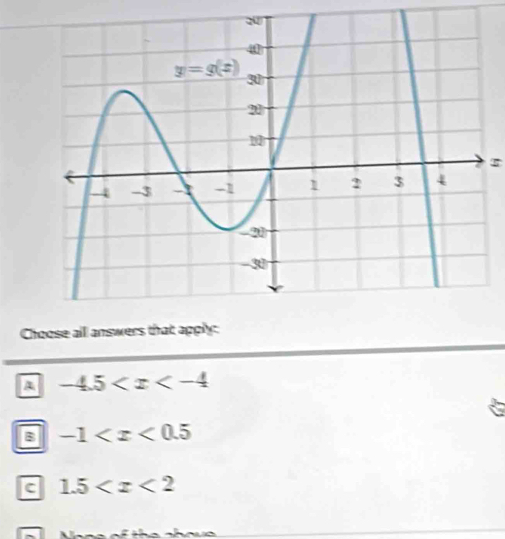 Choose all answers that apply:
A -4.5
B -1
c 1.5
a